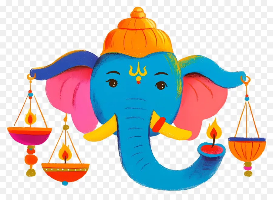 Ganesha Chaturthi，Cabeza De Elefante Con Lámparas PNG