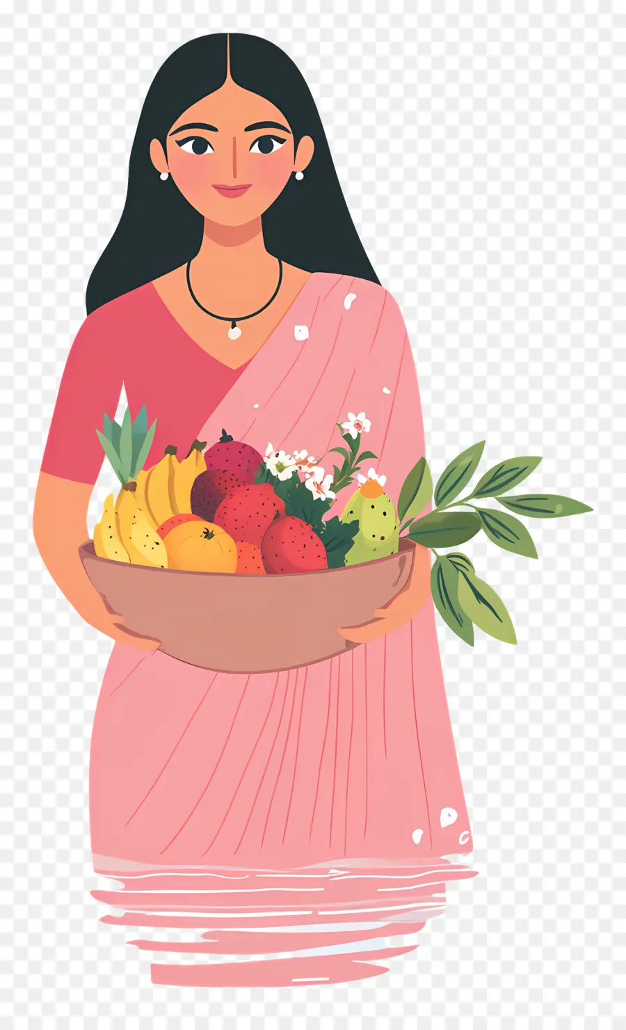 Chhat Puja，Mujer Con Cesta De Frutas PNG