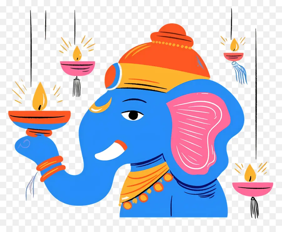 Ganesha Chaturthi，Cabeza De Elefante Con Lámparas PNG