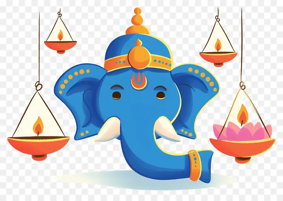 Ganesha Chaturthi，Cabeza De Elefante Con Lámparas PNG