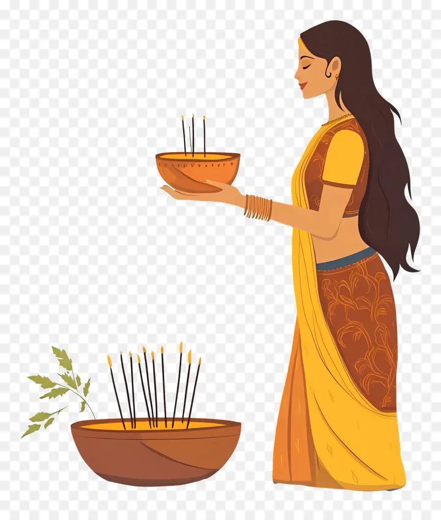 Chhat Puja，Mujer En Traje Tradicional PNG