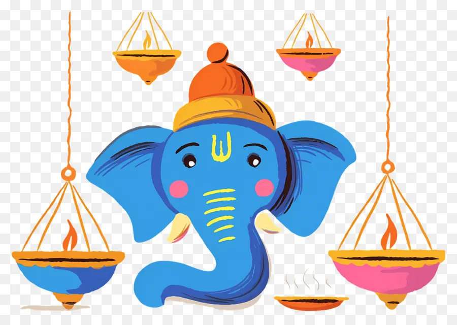 Ganesha Chaturthi，Cabeza De Elefante Con Lámparas PNG