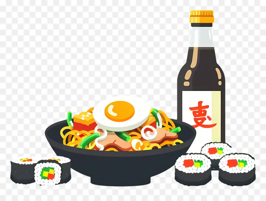 Comida Coreana，Tazón De Fideos Con Sushi PNG