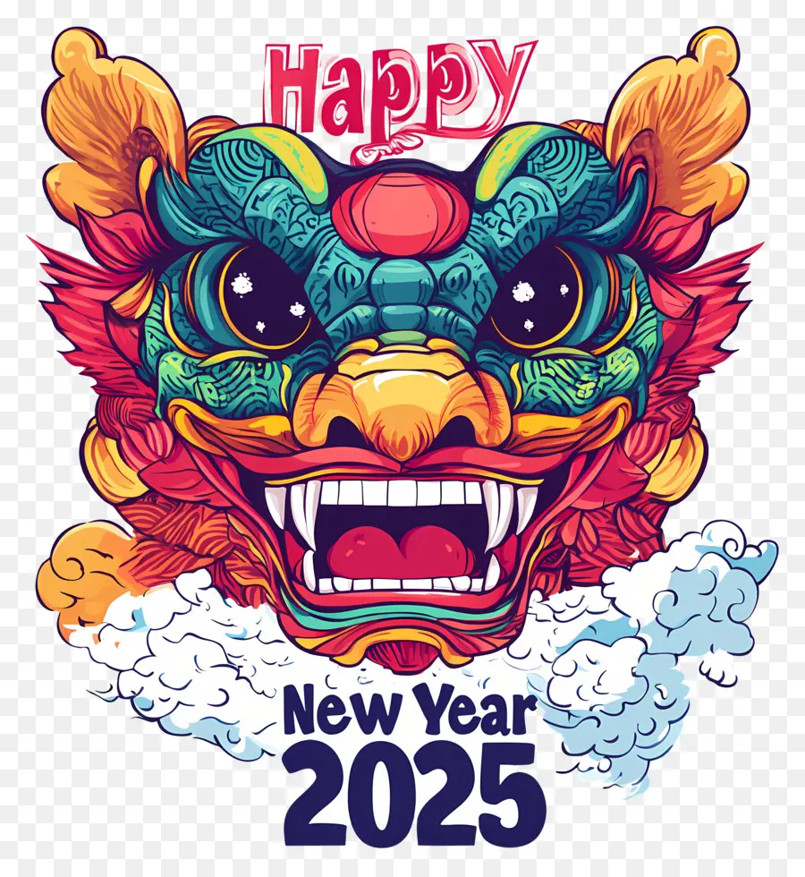 Feliz Año Nuevo，Ilustración De Cabeza De Dragón PNG