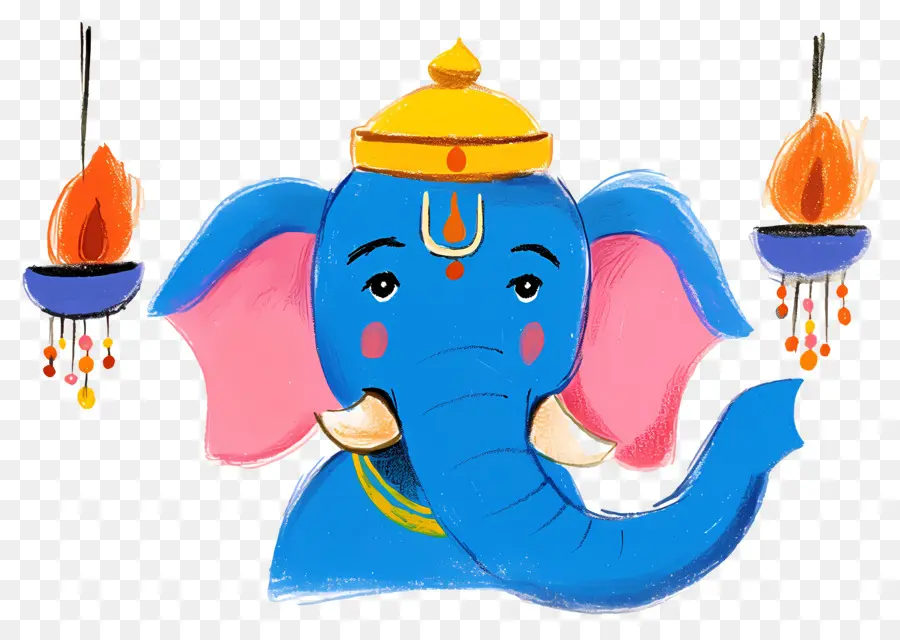 Ganesha Chaturthi，Cabeza De Elefante Con Lámparas PNG