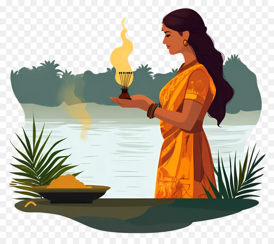 Chhat Puja，Mujer En Traje Tradicional PNG