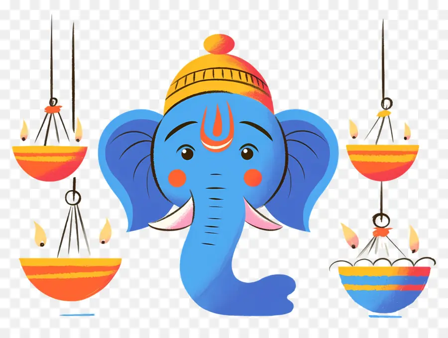 Ganesha Chaturthi，Elefante Con Lámparas PNG