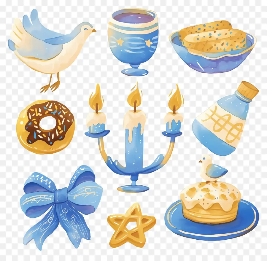 Decoración De Jánuca，Artículos De Hanukkah Azules Y Dorados PNG