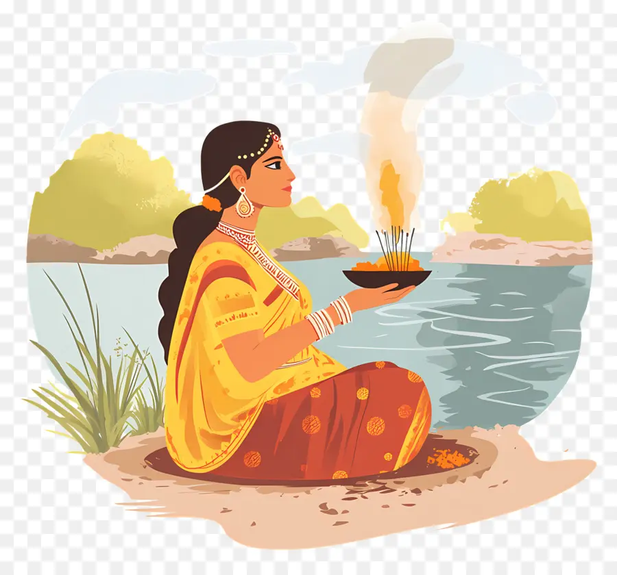 Chhat Puja，Mujer En Traje Tradicional PNG