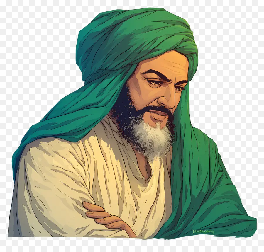 Maestro Sufí，Hombre Con Turbante Verde PNG