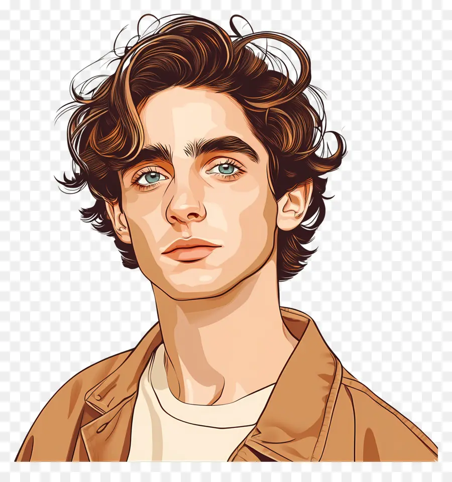 Timothée Chalamet，Retrato Ilustrado De Un Joven PNG