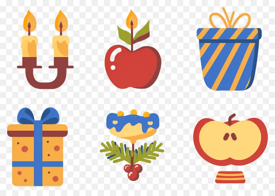 Decoración De Jánuca，Vela Y Manzana PNG