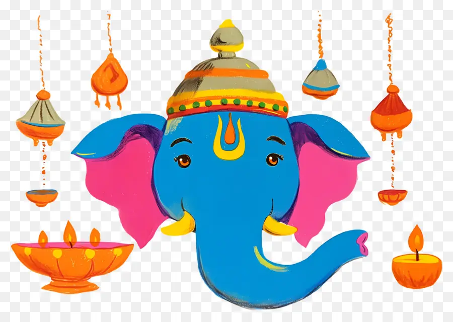 Ganesha Chaturthi，Cabeza De Elefante Con Lámparas PNG