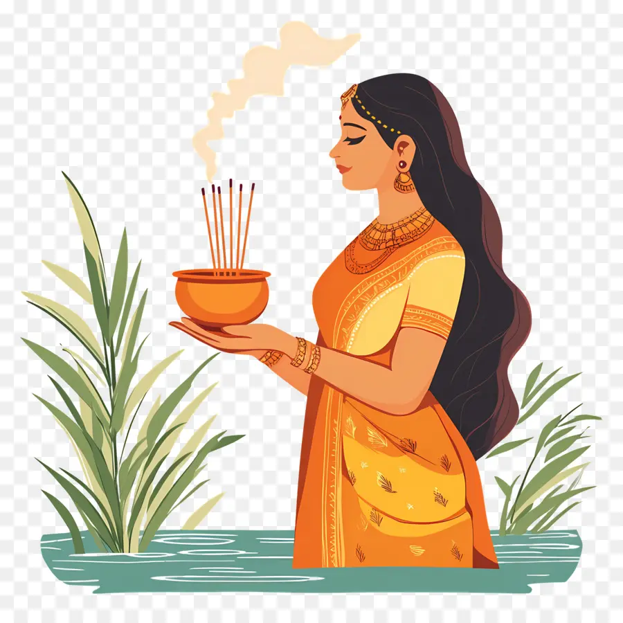 Chhat Puja，Mujer En Traje Tradicional PNG