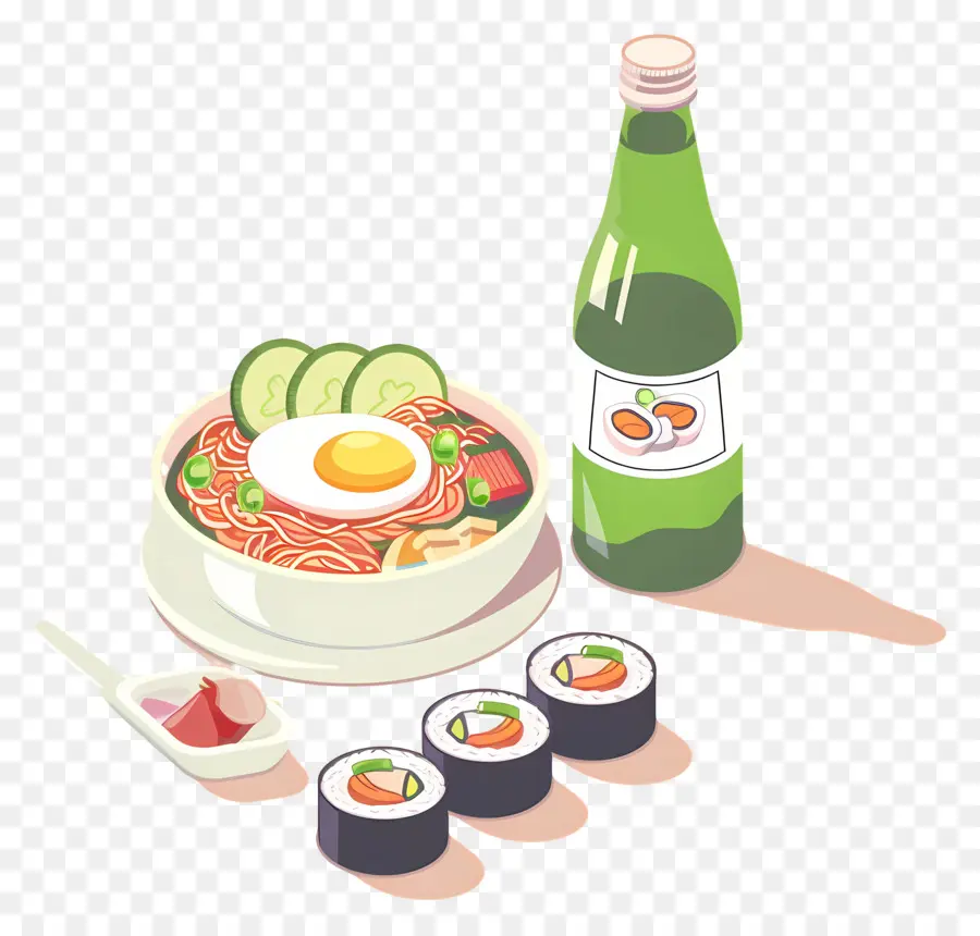 Comida Coreana，Tazón De Fideos Con Sushi PNG