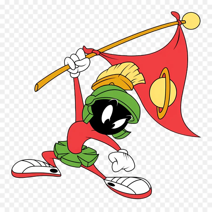 Marvin El Marciano，Personaje De Dibujos Animados Con Bandera PNG