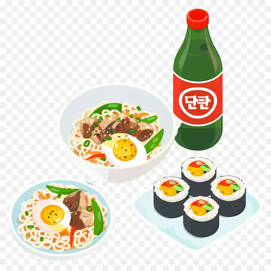 Comida Coreana，Set De Fideos Y Sushi PNG