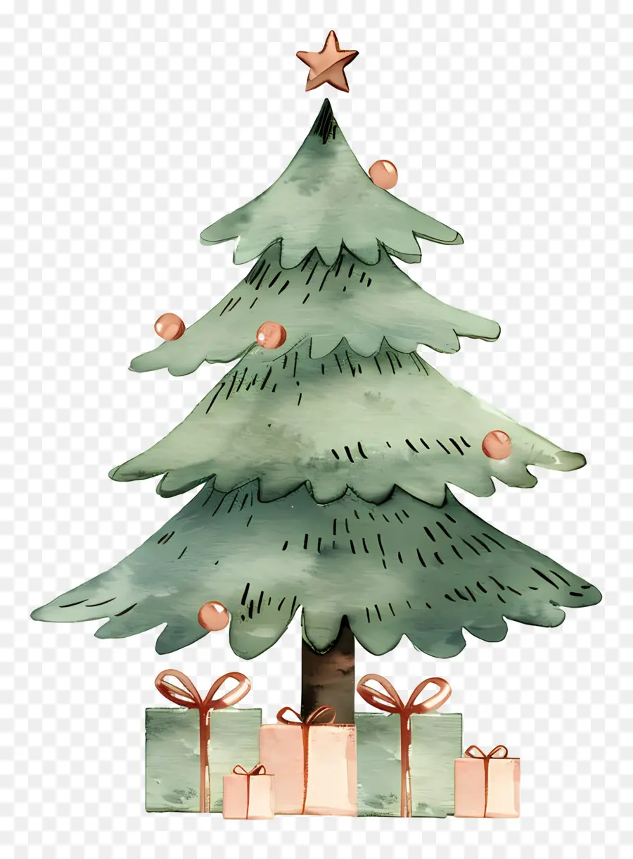 Árbol De Navidad De Acuarela，Regalos PNG