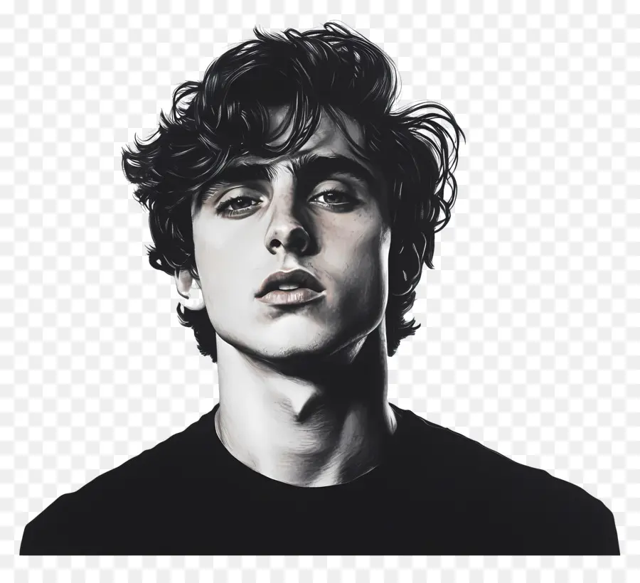 Timothée Chalamet，Retrato En Blanco Y Negro De Un Joven PNG