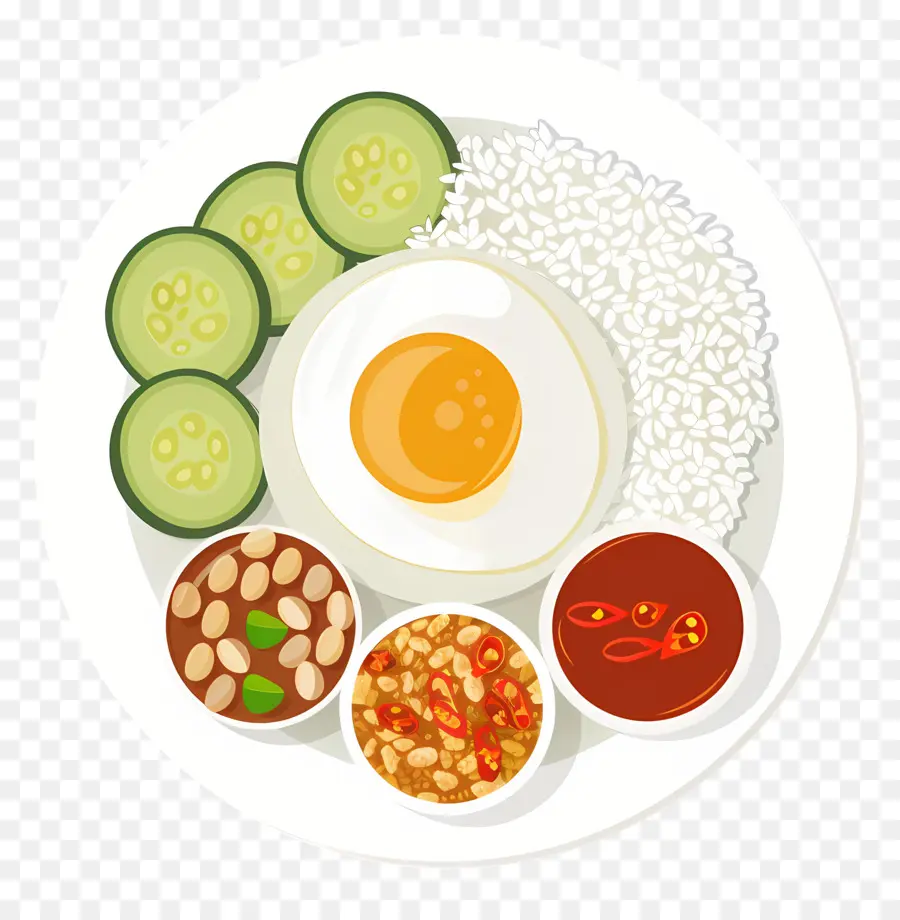 Plato Malayo，Arroz Y Huevo Con Pepino PNG