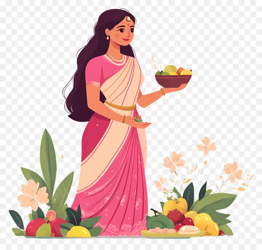 Chhat Puja，Mujer Con Frutero PNG