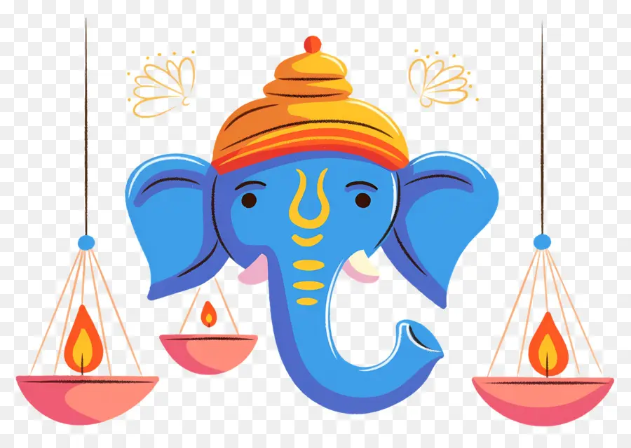 Ganesha Chaturthi，Cabeza De Elefante Con Lámparas PNG