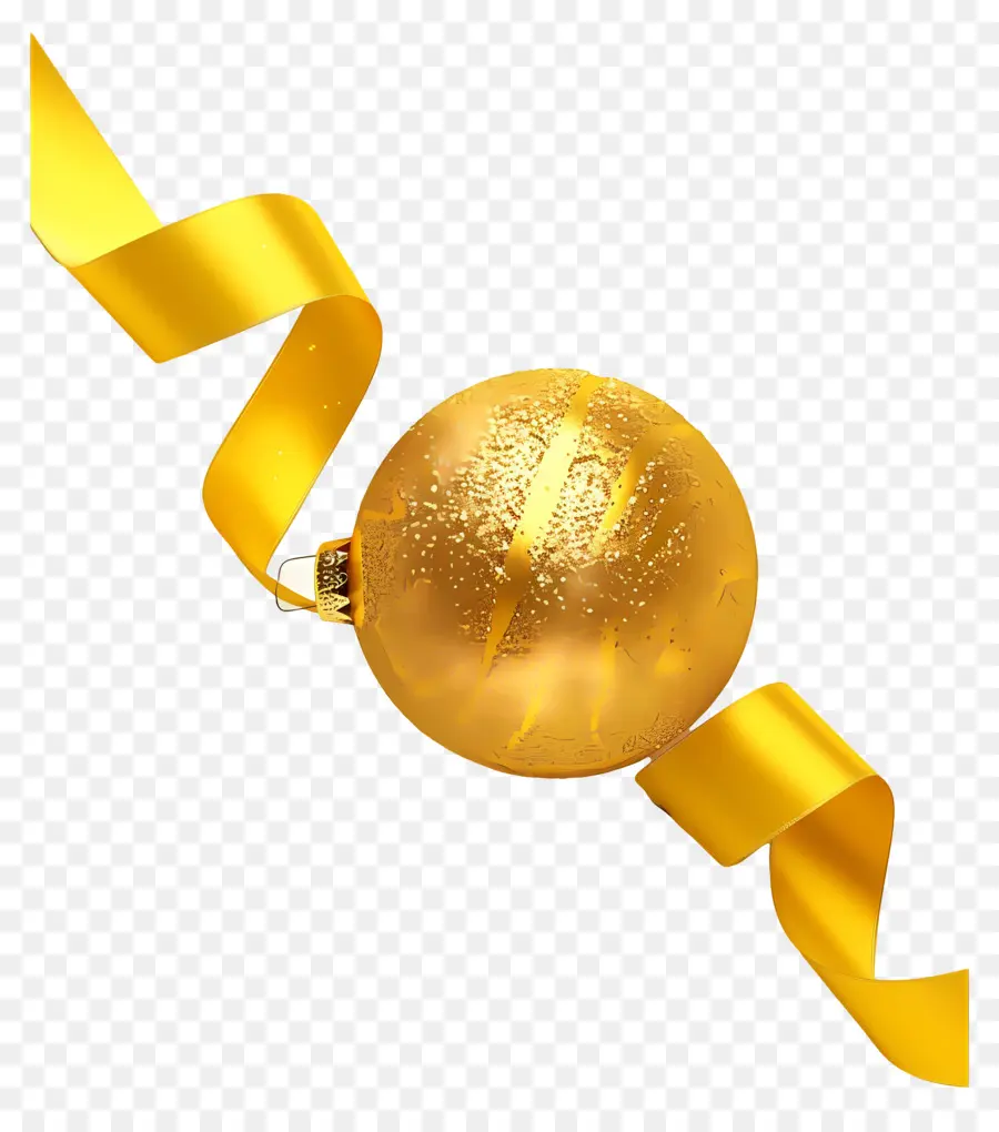 Balón De Oro De Navidad，Adorno Dorado Con Cinta PNG