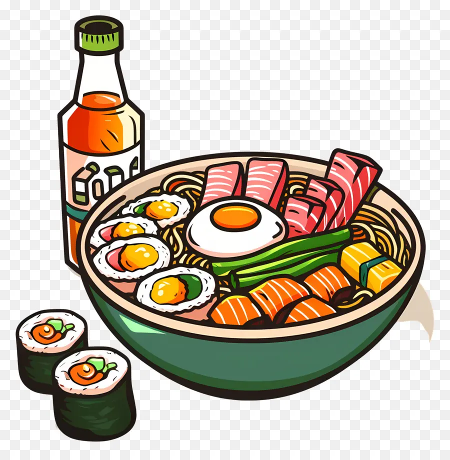 Comida Coreana，Tazón De Fideos Con Sushi PNG