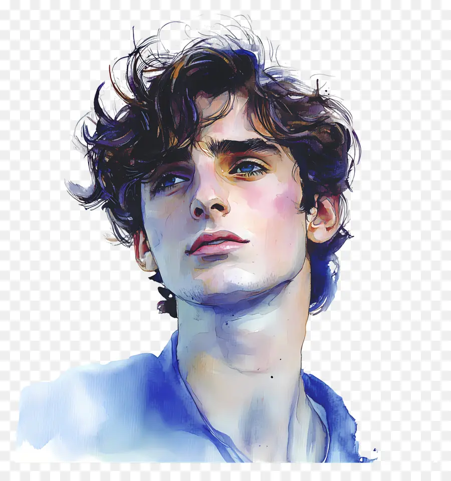 Timothée Chalamet，Hombre Acuarela Mirando Hacia Arriba PNG