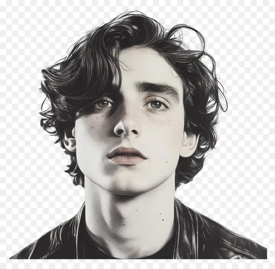 Timothée Chalamet，Retrato En Blanco Y Negro PNG