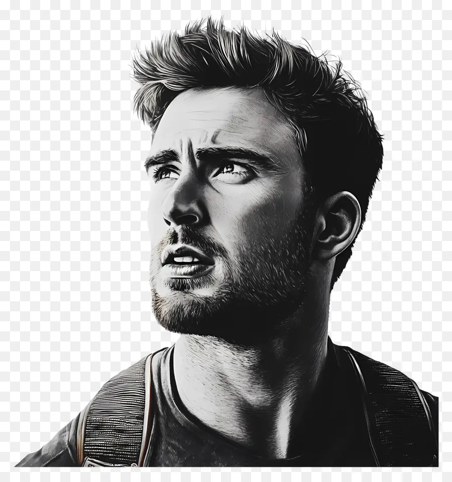 Chris Evans，Retrato Monocromo PNG