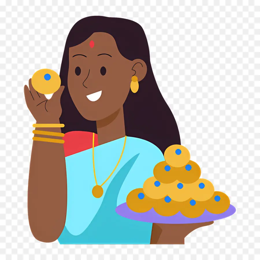 Dulces De Diwali，Mujer Con Dulces PNG