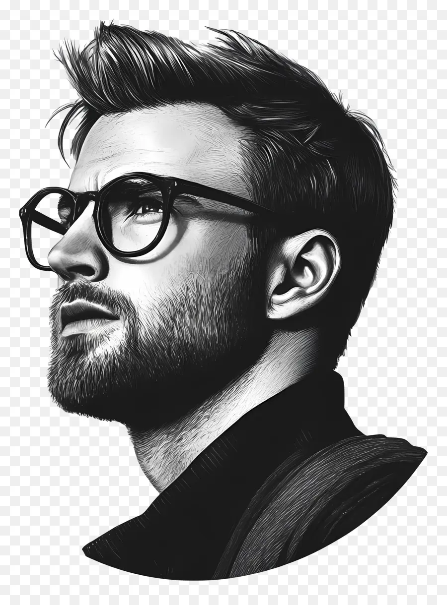 Chris Evans，Retrato Monocromo Con Gafas PNG