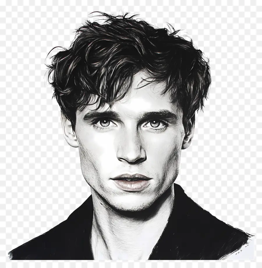 Eddie Redmayne，Retrato En Blanco Y Negro PNG