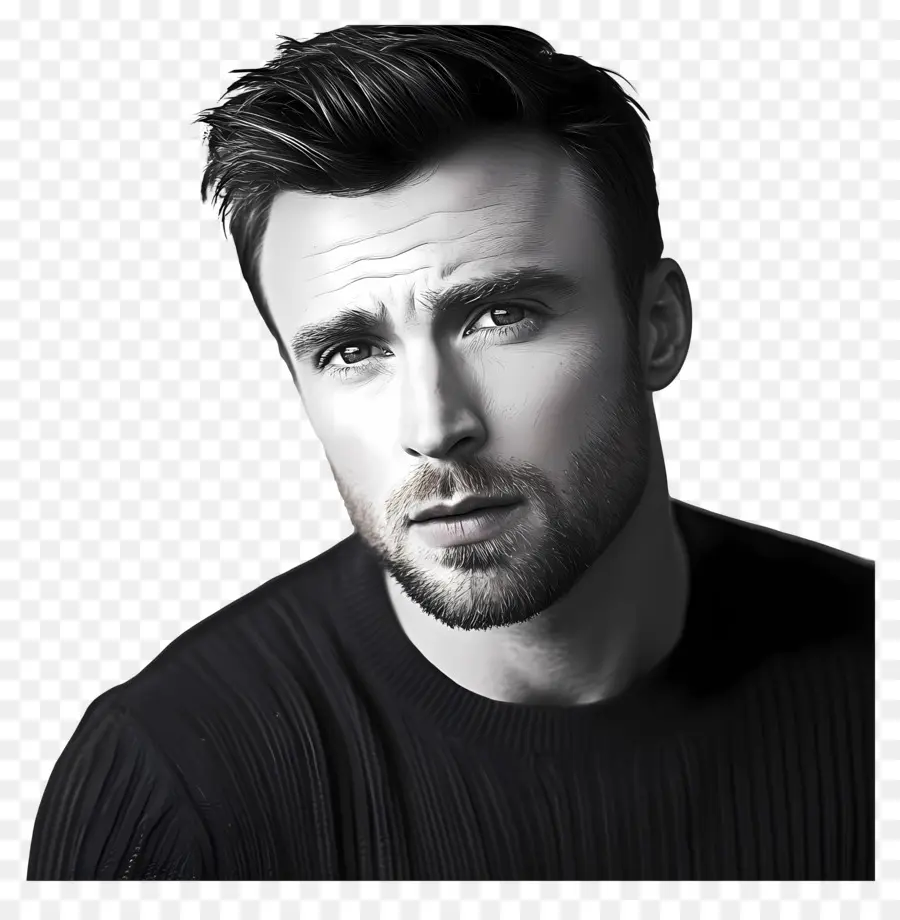 Chris Evans，Retrato En Blanco Y Negro PNG