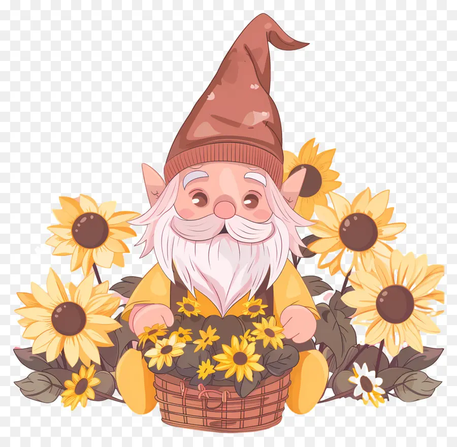 Lindo Gnomo De Acción De Gracias，Gnomo Con Girasoles PNG