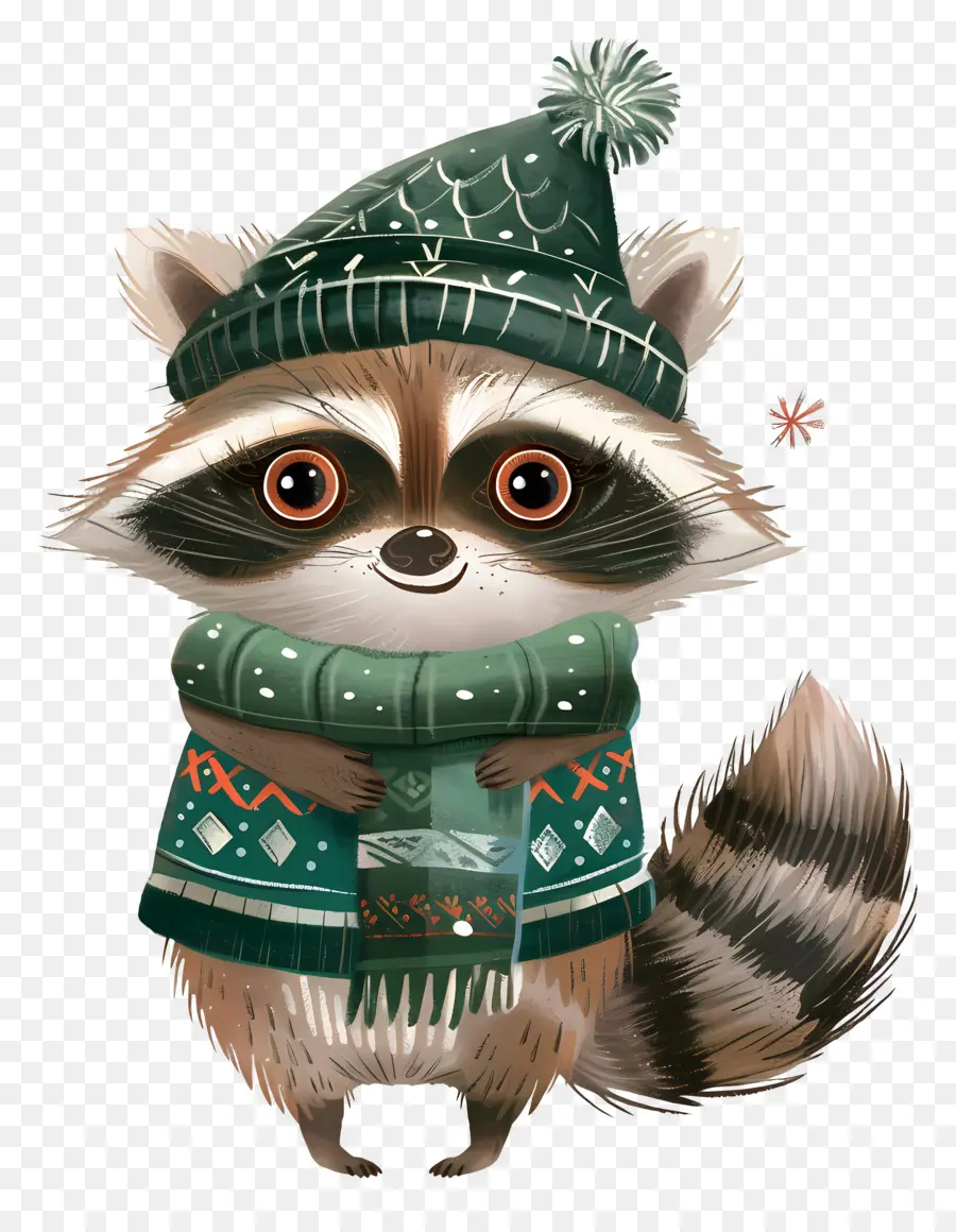 Mapache De Navidad，Lindo Mapache En Ropa De Invierno PNG