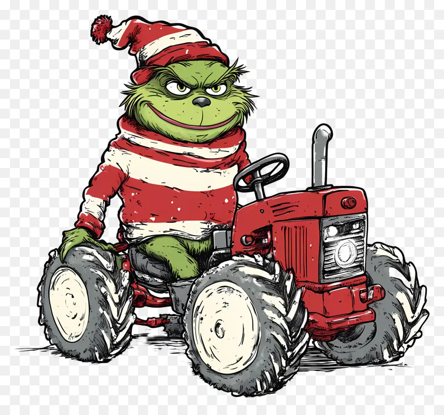 Grinch Navideño，Grinch En Tractor PNG