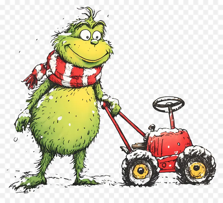 Grinch Navideño，Criatura Verde Con Tractor Rojo PNG