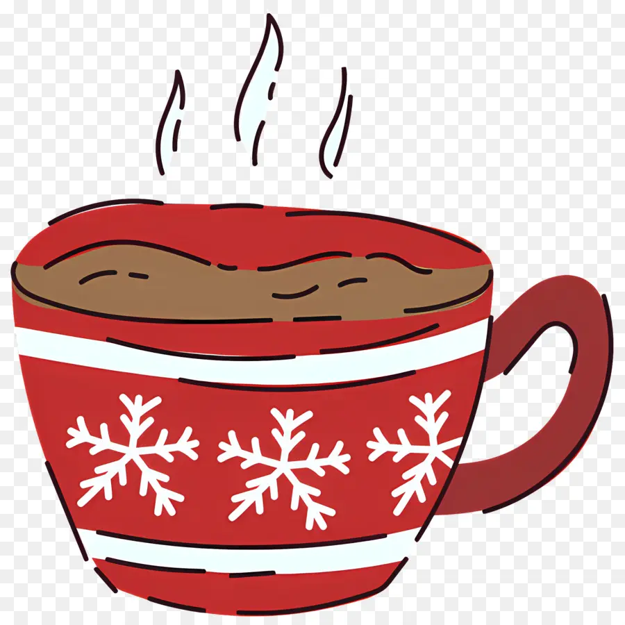 Chocolate Caliente Navideño，Taza Roja Con Copos De Nieve PNG