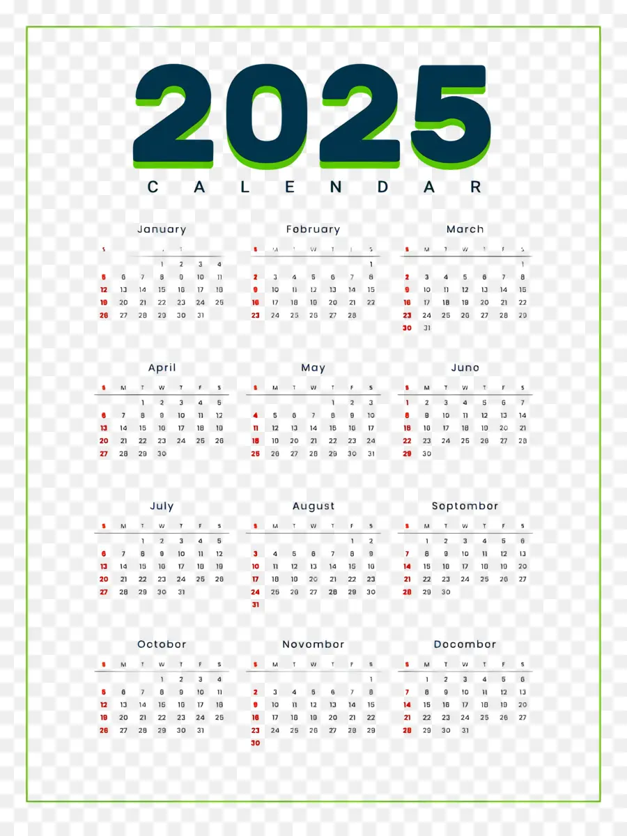 Calendario 2025，Año PNG