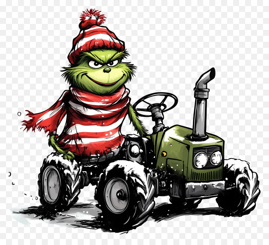 Grinch Navideño，Grinch En Tractor PNG