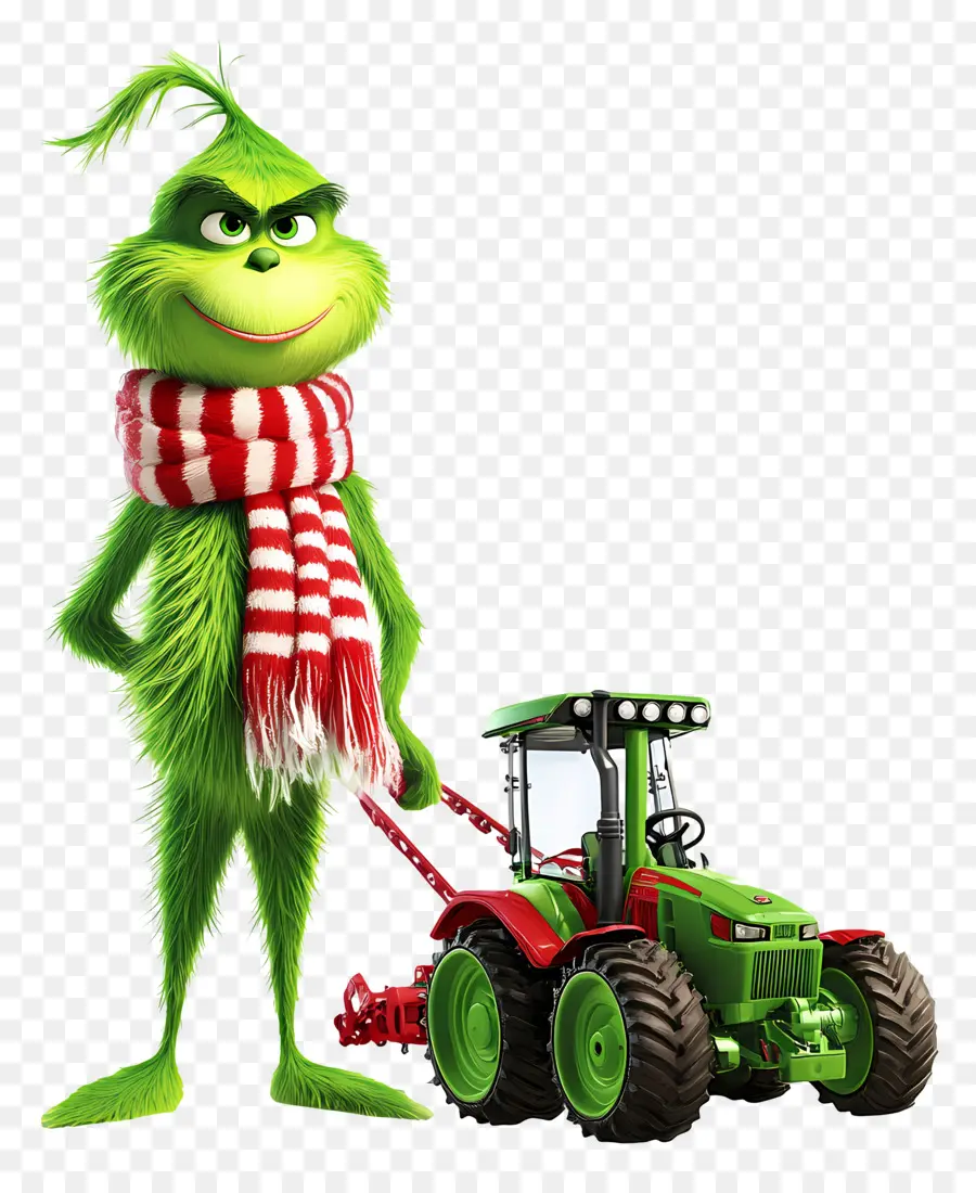 Grinch Navideño，Criatura Verde Con Tractor Verde PNG