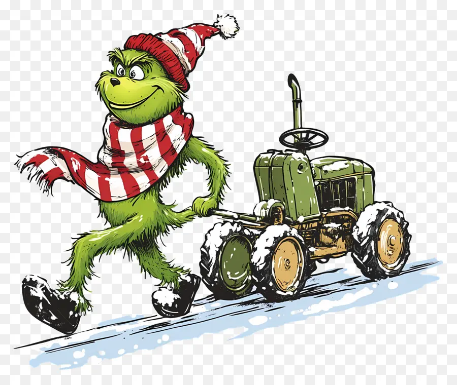 Grinch Navideño，Grinch En Tractor PNG