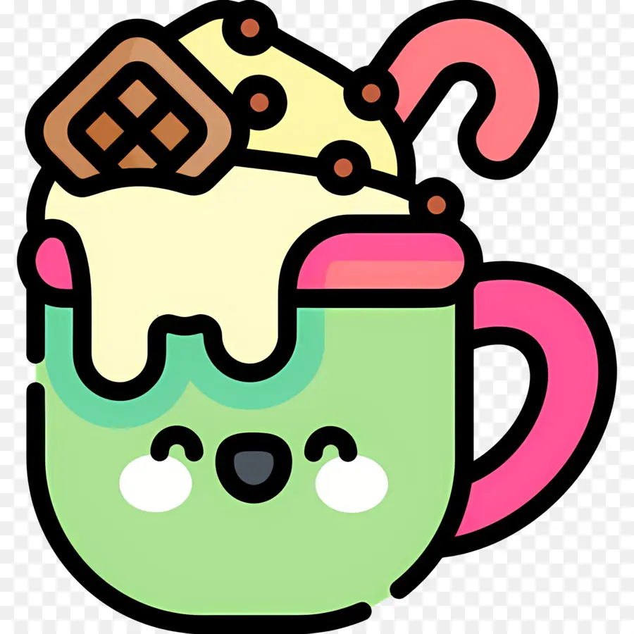 Chocolate Caliente Navideño，Taza Verde Con Dulces PNG