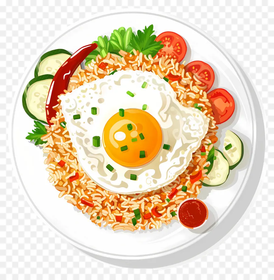 Nasi Goreng，Arroz Y Huevo Con Verduras PNG