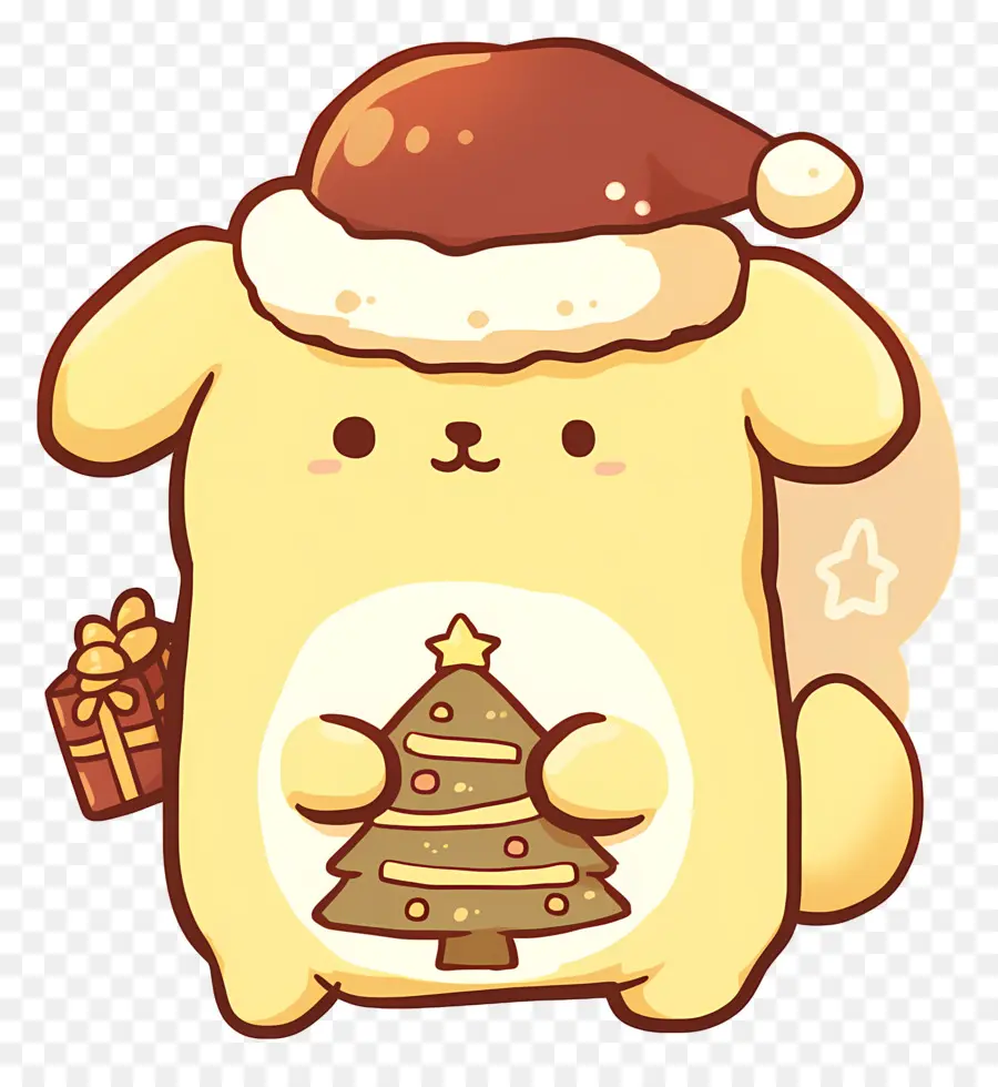 Pompompurina，Perro Amarillo Con Gorro Navideño PNG