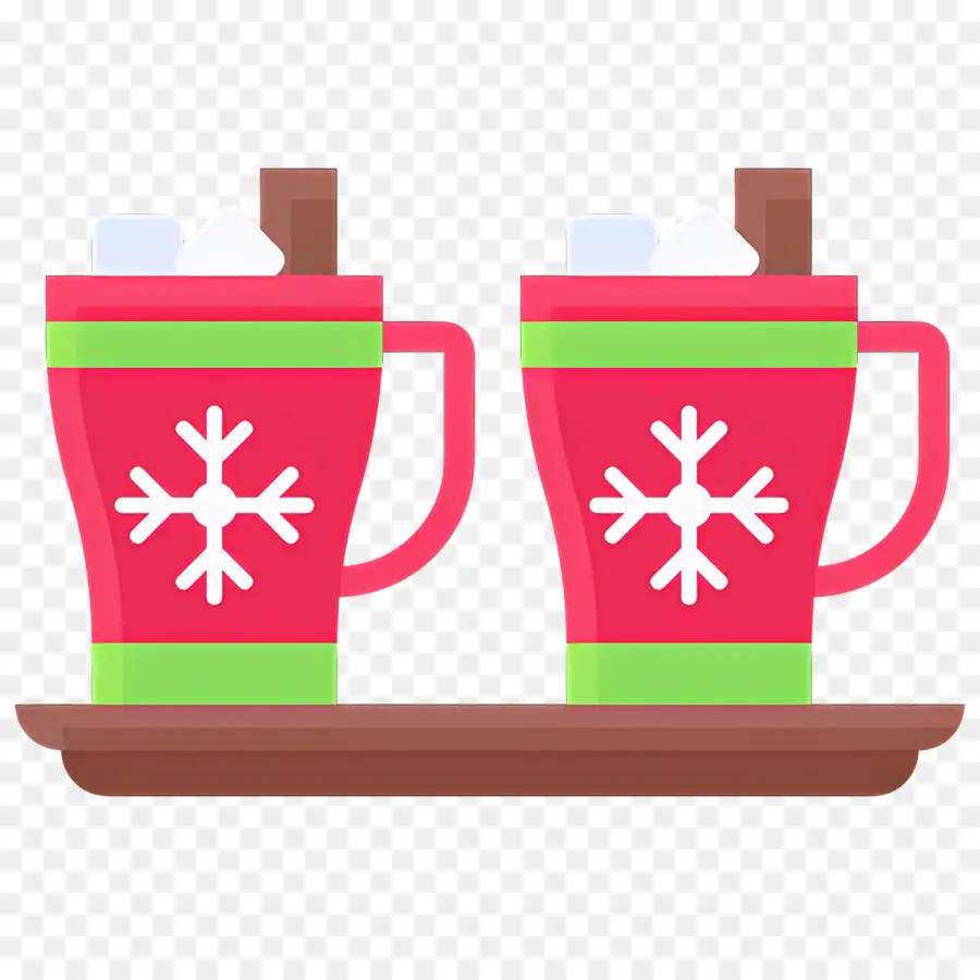 Chocolate Caliente Navideño，Dos Tazas Rojas Con Copos De Nieve PNG