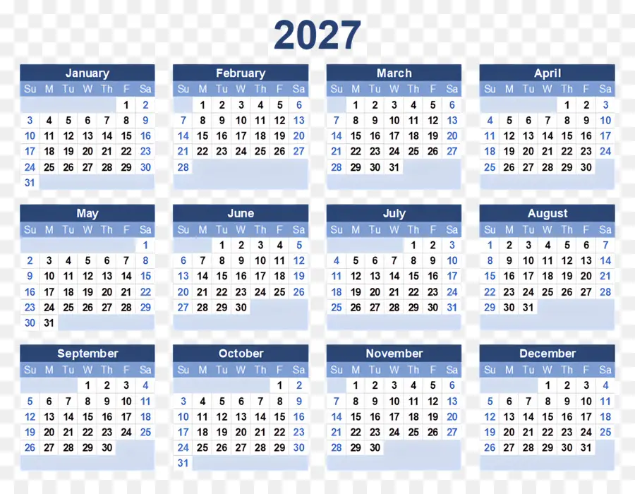 Calendario 2027，Calendario 2028 PNG