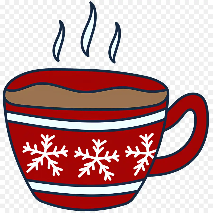 Chocolate Caliente Navideño，Taza Roja Con Copos De Nieve PNG